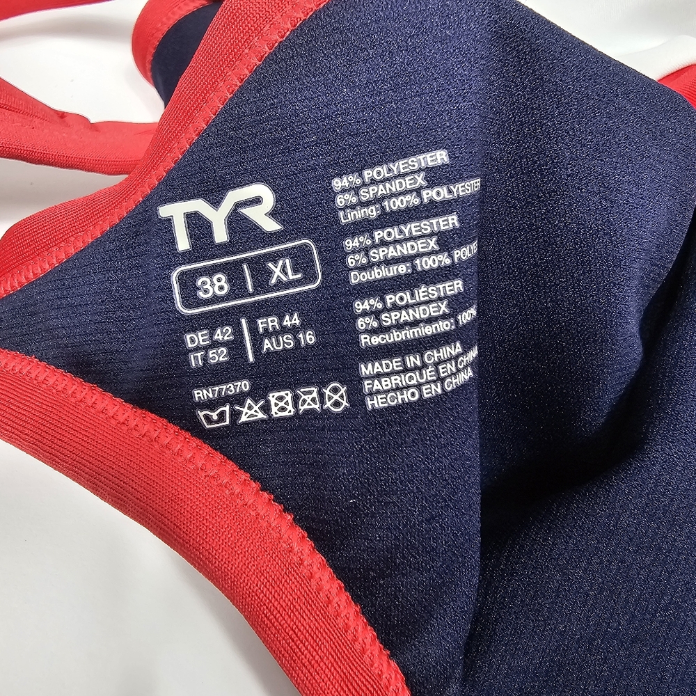 NWT TYR Durafast Elite Diamondfit One Piece Swimsuit Navy Red XL Keyhole Back - Picture 7 of 12